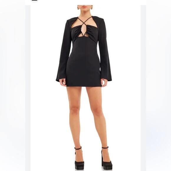 Endless Rose Crossover strap little Black mini dress Long Sleeve NEW Size small - Picture 13 of 13